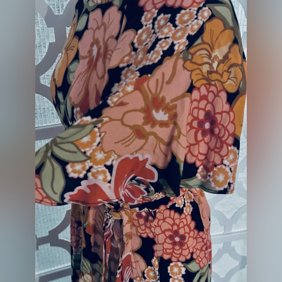 MINKPINK Medium Floral Print Dress Pink Orange Black Belted Short Boho Flowers - Picture 8 of 16